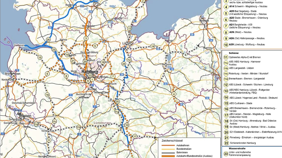 Karte großer Verkehrsprojekte