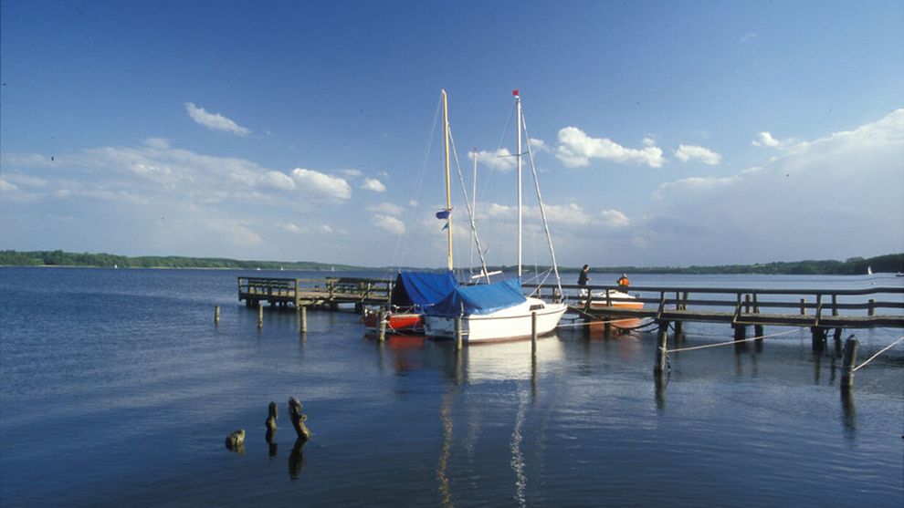 Boats moored at a jetty on Lake Ratzeburg