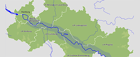 Karte der Flusslandschaft zwischen Hamburg und Prignitz